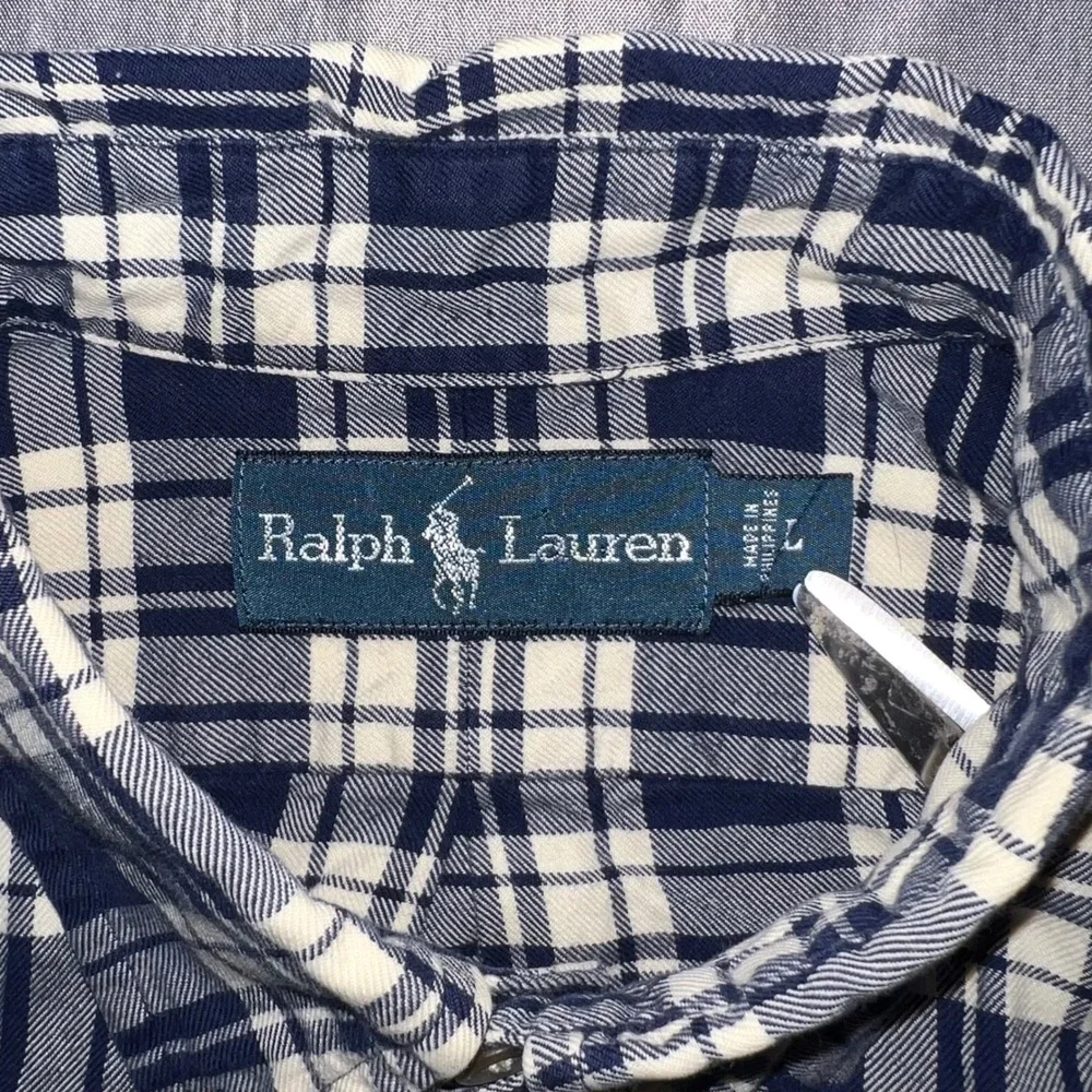 Pony Polo Ralph Lauren Mens Large Navy White Plaid Cotton Button Down Shirt Sz L